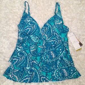 Beach House Tankini Swim top blue, black and white 14 extra life